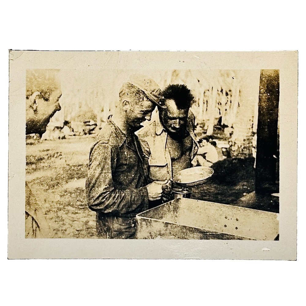 Original WWII Vintage Photo US Soldiers Camp Mess Hall Snapshot
